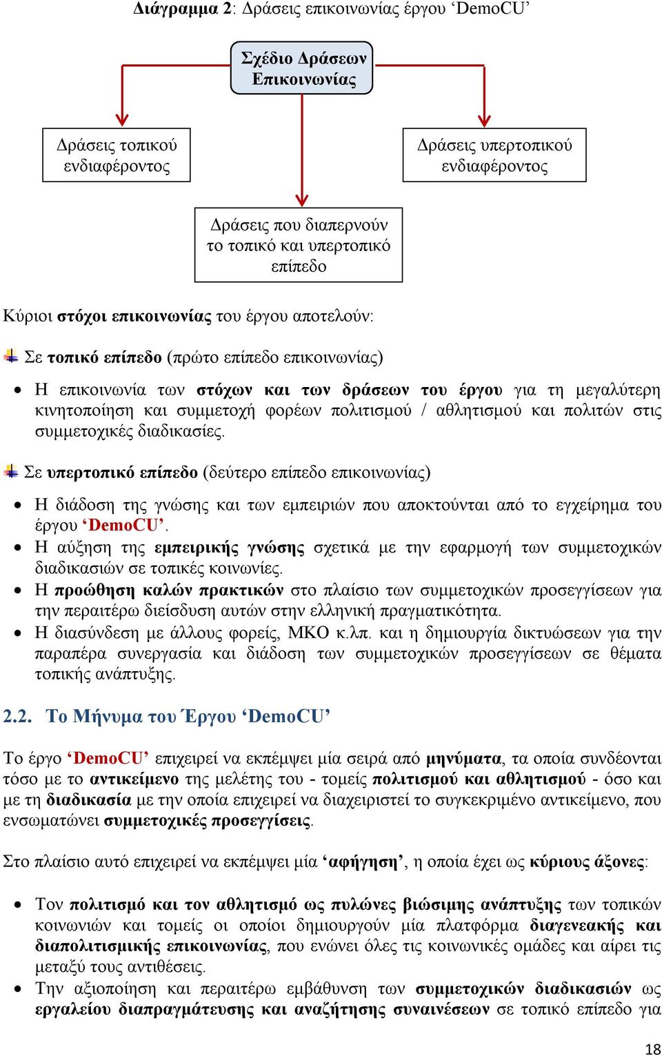 πολιτισμού / αθλητισμού και πολιτών στις συμμετοχικές διαδικασίες.