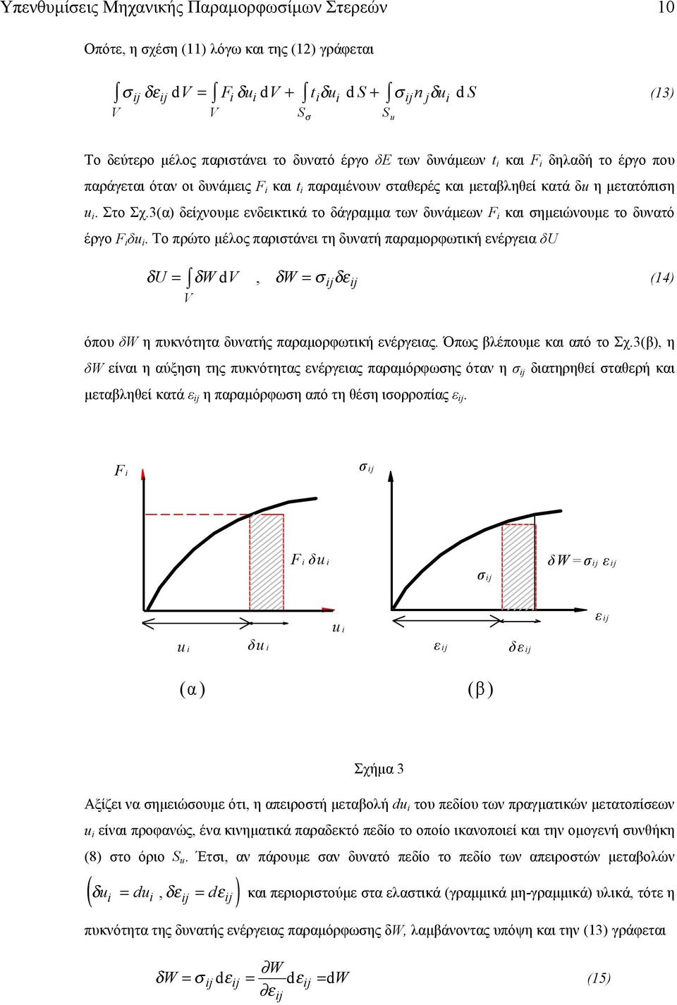 3(α) δίχνουµ νδικτικά το δάγραµµα των δυνάµων F i και ηµιώνουµ το δυνατό έργο F i δu i.