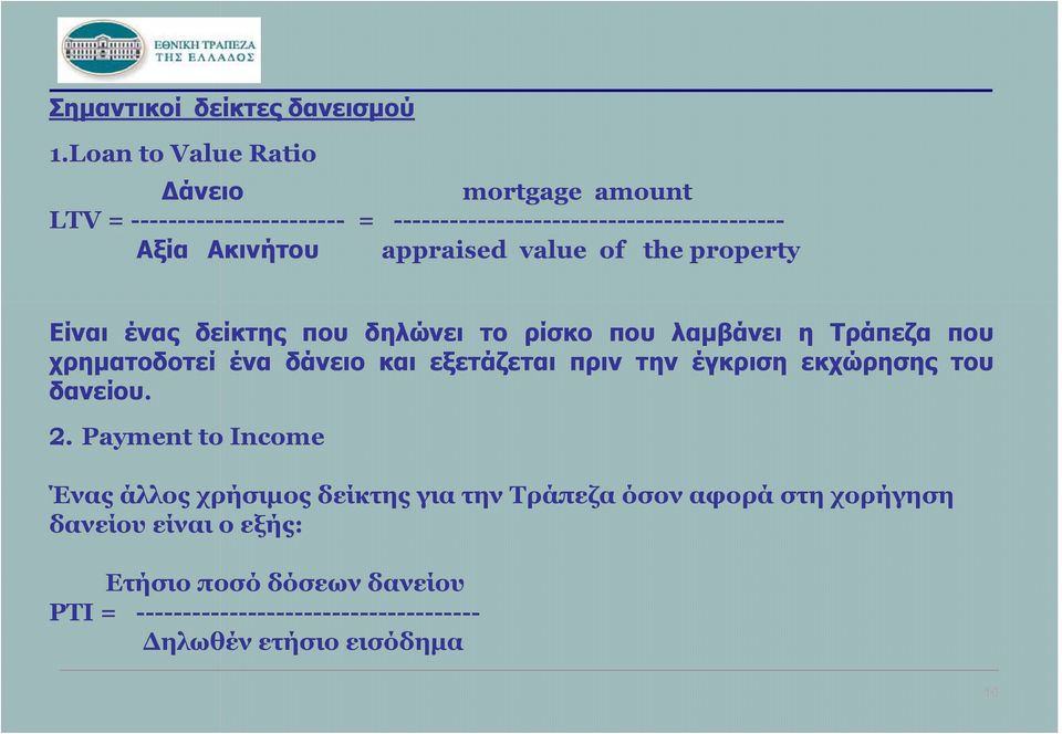 appraised value of the property Είναι ένας δείκτης που δηλώνει το ρίσκο που λαμβάνει η Τράπεζα που χρηματοδοτεί ένα δάνειο και εξετάζεται