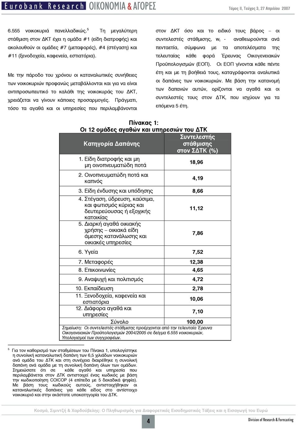 Πράγματι, τόσο τα αγαθά και οι υπηρεσίες που περιλαμβάνονται στον ΚΤ όσο και το ειδικό τους βάρος οι συντελεστές στάθμισης, w i - αναθεωρούνται ανά πενταετία, σύμφωνα με τα αποτελέσματα της