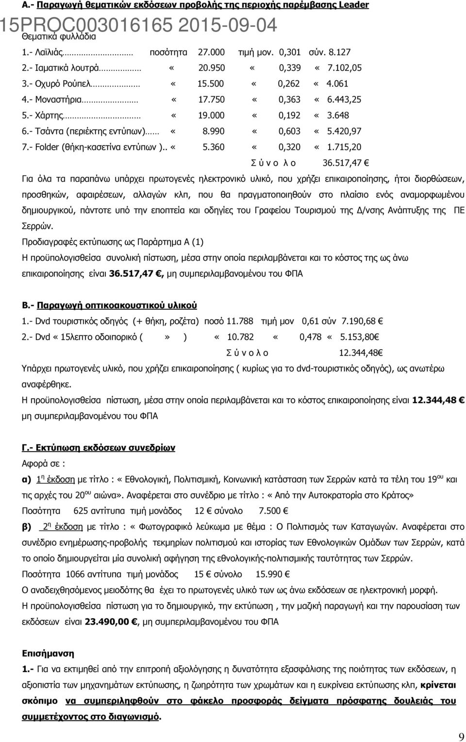 - Folder (θήκη-κασετίνα εντύπων ).. «5.360 «0,320 «1.715,20 Σ ύ ν ο λ ο 36.