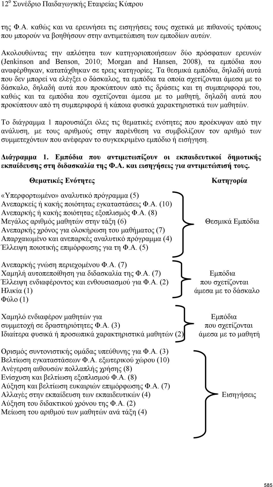 Tα θεσμικά εμπόδια, δηλαδή αυτά που δεν μπορεί να ελέγξει ο δάσκαλος, τα εμπόδια τα οποία σχετίζονται άμεσα με το δάσκαλο, δηλαδή αυτά που προκύπτουν από τις δράσεις και τη συμπεριφορά του, καθώς και