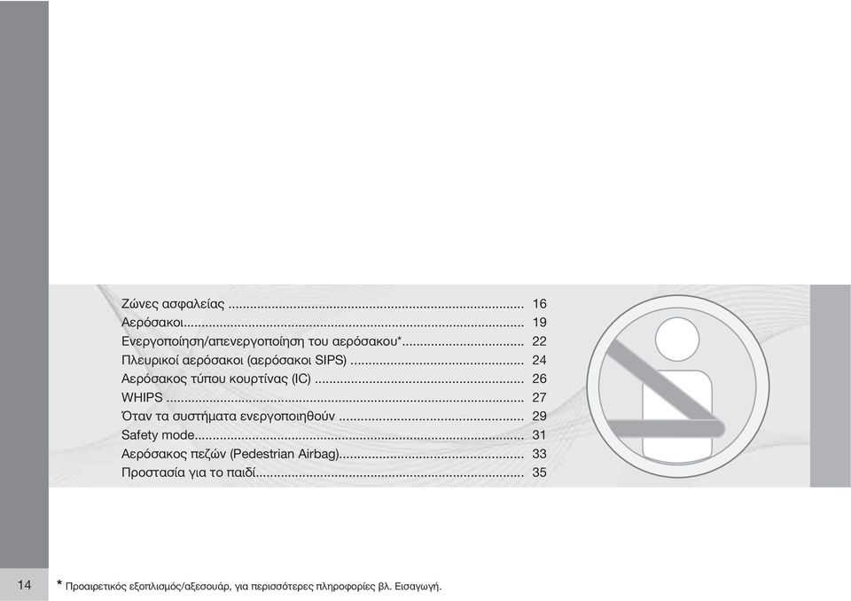 .. 27 Όταν τα συστήματα ενεργοποιηθούν... 29 Safety mode... 31 Αερόσακος πεζών (Pedestrian Airbag).