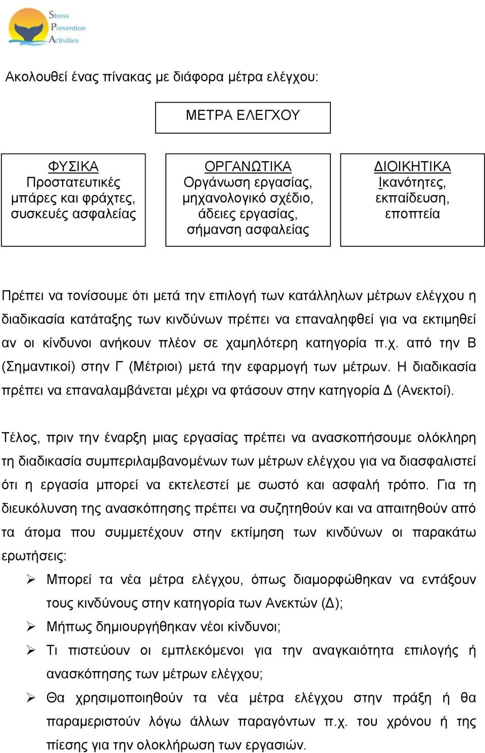 αν οι κίνδυνοι ανήκουν πλέον σε χαμηλότερη κατηγορία π.χ. από την Β (Σημαντικοί) στην Γ (Μέτριοι) μετά την εφαρμογή των μέτρων.