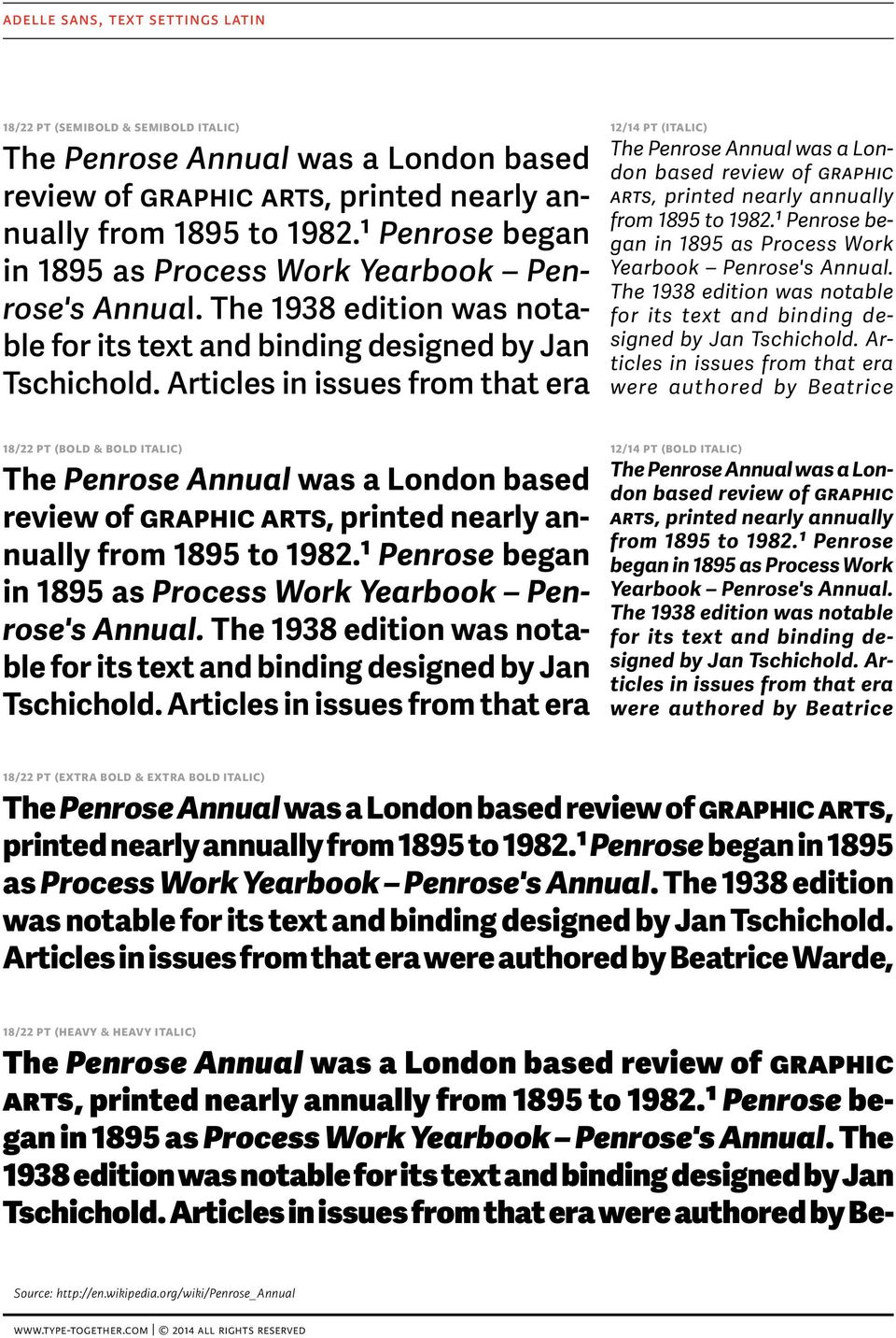 Articles in issues from that era 18/22 pt (bold & bold italic) The Penrose Annual was a London based review of graphic arts, printed nearly annually from 1895 to 1982.