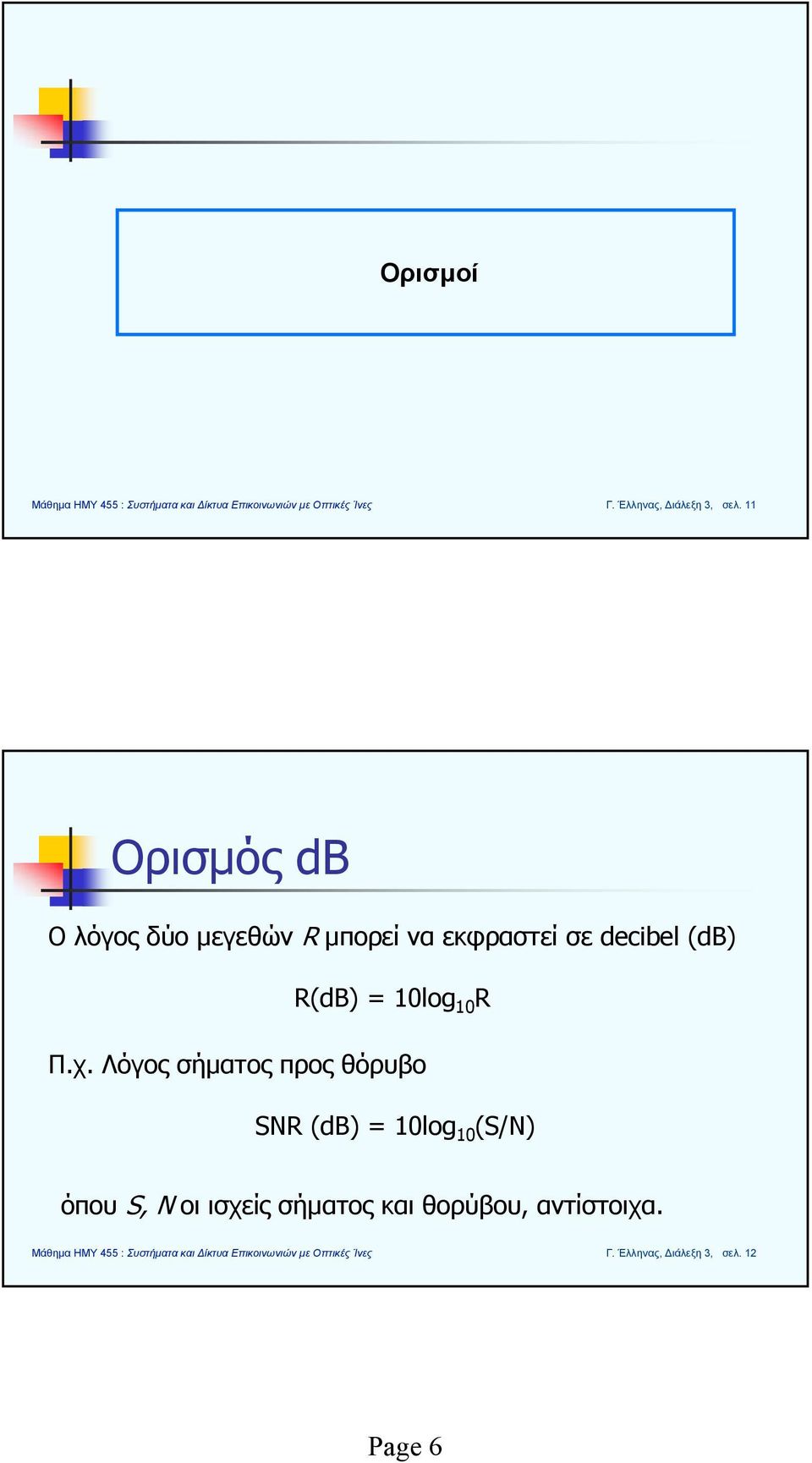 decibel (db) R(dB) = log R Π.χ.