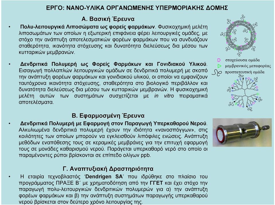 και δυνατότητα διελεύσεως δια μέσου των κυτταρικών μεμβρανών. Δενδριτικά Πολυμερή ως Φορείς Φαρμάκων και Γονιδιακού Υλικού.