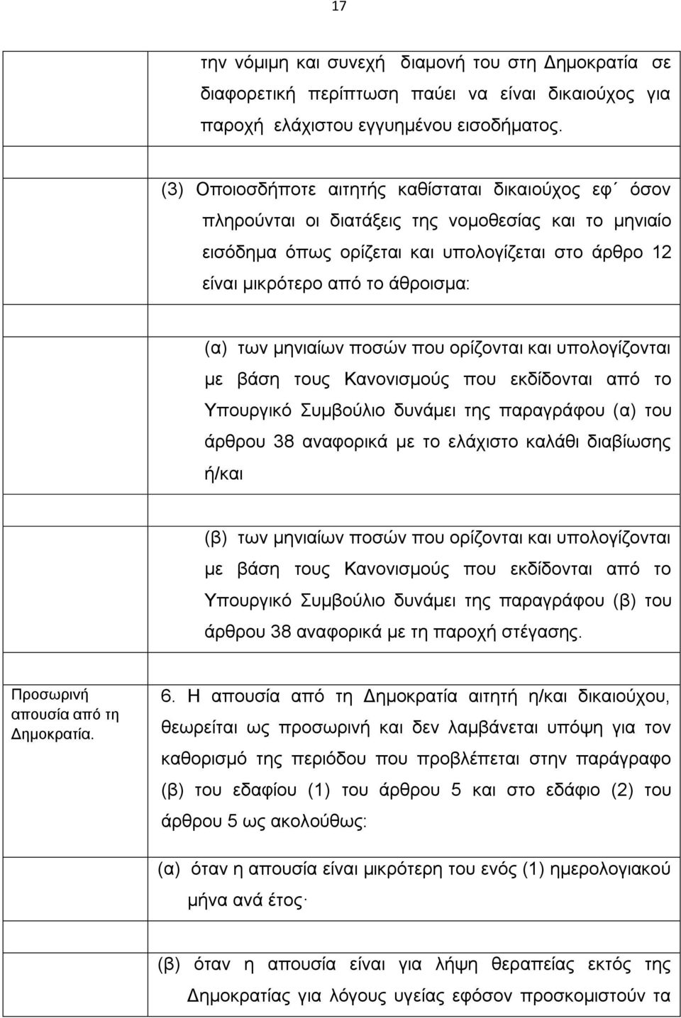 των μηνιαίων ποσών που ορίζονται και υπολογίζονται με βάση τους Κανονισμούς που εκδίδονται από το Υπουργικό Συμβούλιο δυνάμει της παραγράφου (α) του άρθρου 38 αναφορικά με το ελάχιστο καλάθι