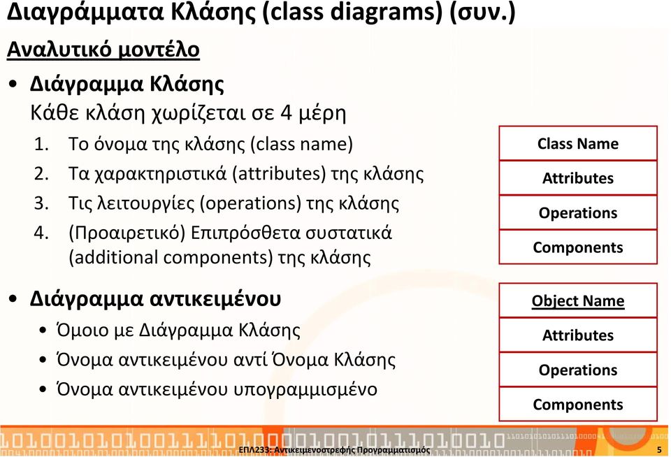 (Προαιρετικό) Επιπρόσθετα συστατικά (additional components) της κλάσης Διάγραμμα αντικειμένου Όμοιο με Διάγραμμα Κλάσης Όνομα αντικειμένου