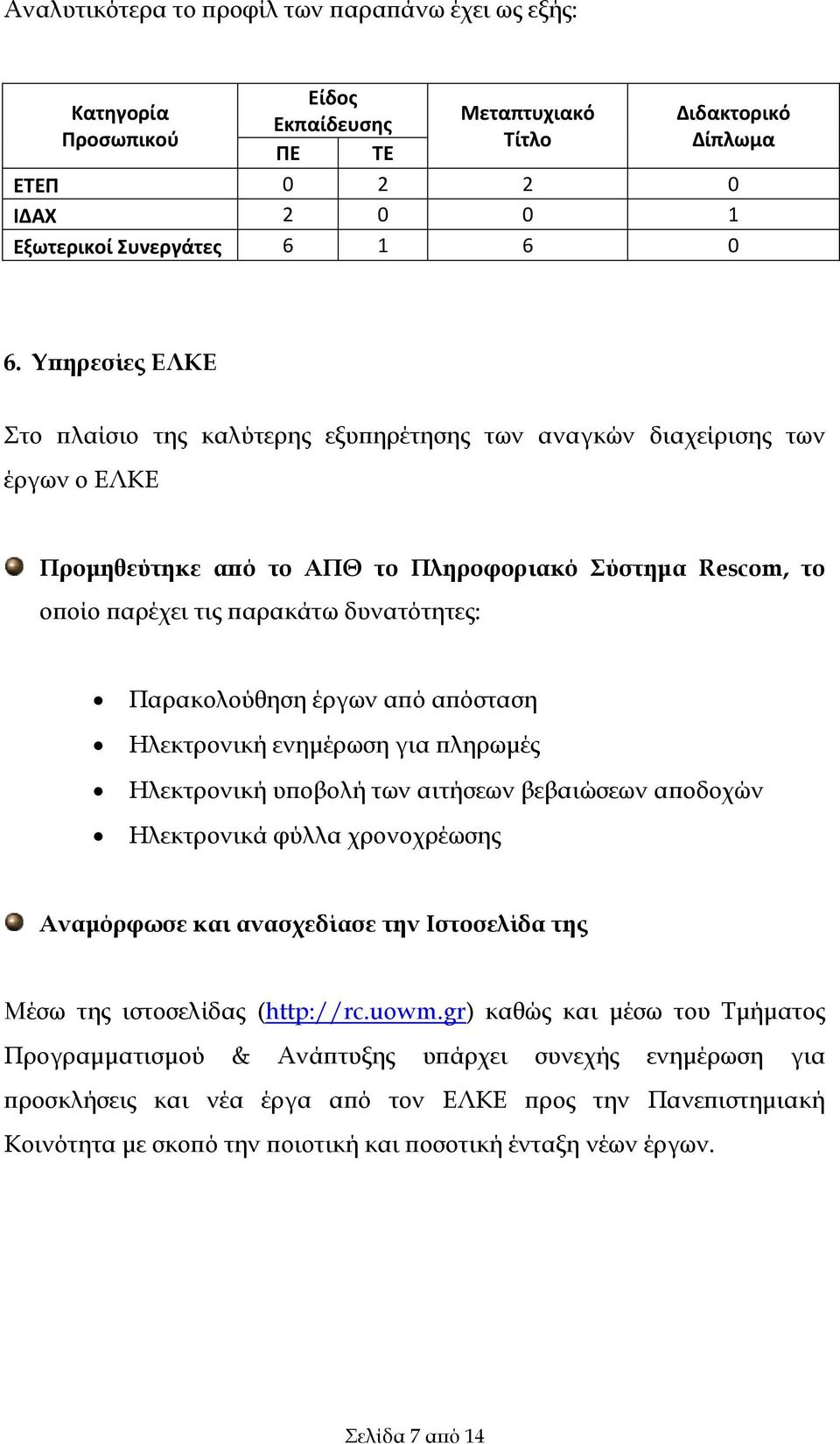 Παρακολούθηση έργων από απόσταση Ηλεκτρονική ενημέρωση για πληρωμές Ηλεκτρονική υποβολή των αιτήσεων βεβαιώσεων αποδοχών Ηλεκτρονικά φύλλα χρονοχρέωσης Αναμόρφωσε και ανασχεδίασε την Ιστοσελίδα της