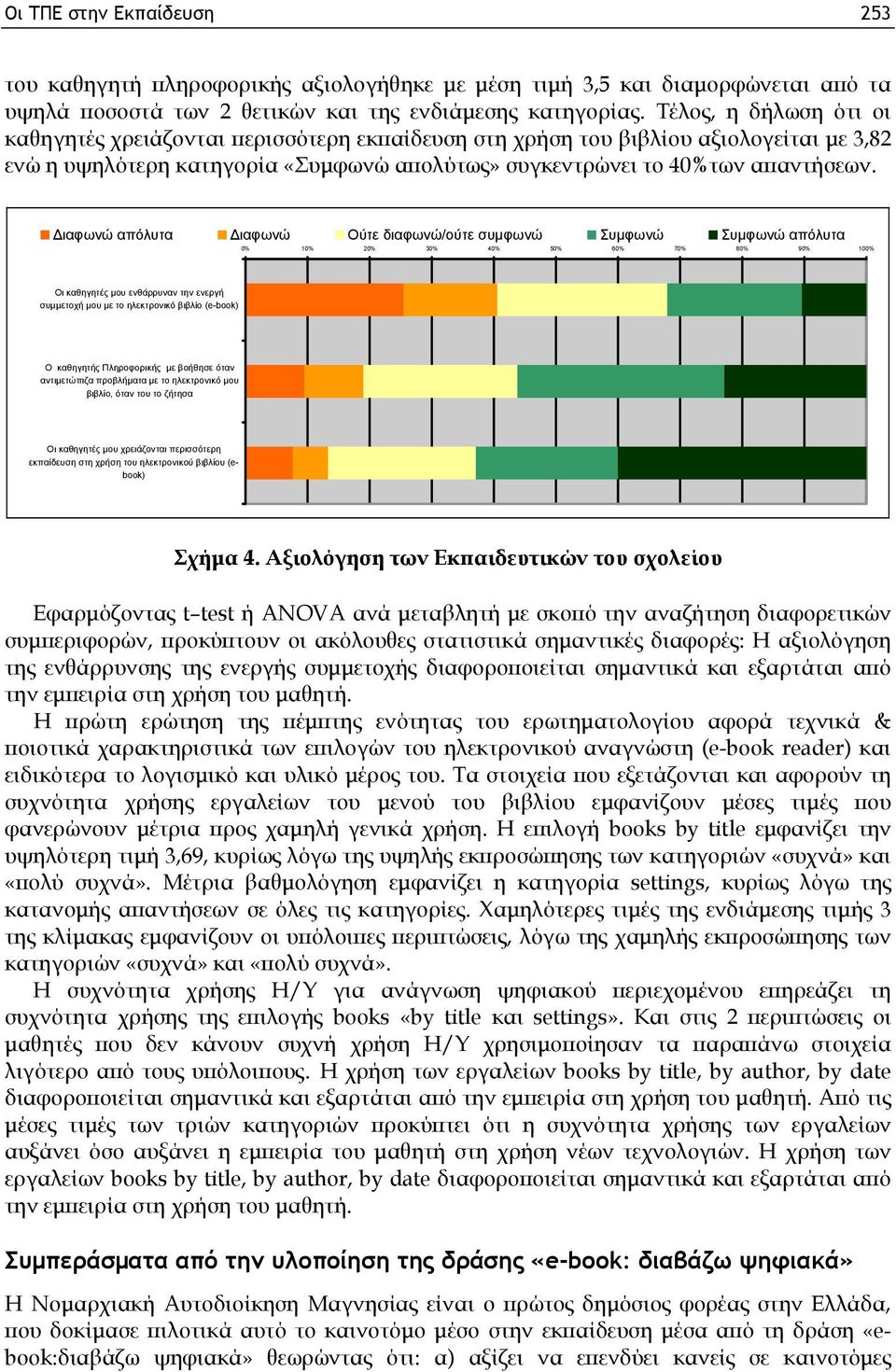 Διαφωνώ απόλυτα Διαφωνώ Ούτε διαφωνώ/ούτε συμφωνώ Συμφωνώ Συμφωνώ απόλυτα 0% 10% 20% 30% 40% 50% 60% 70% 80% 90% 100% Οι καθηγητές μου ενθάρρυναν την ενεργή συμμετοχή μου με το ηλεκτρονικό βιβλίο