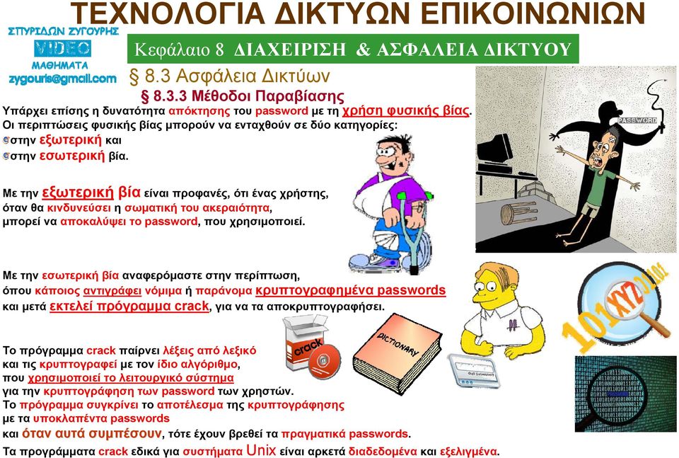 Με την εσωτερική βία αναφερόμαστε στην περίπτωση, όπου κάποιος αντιγράφει νόμιμα ή παράνομα κρυπτογραφημένα passwords και μετά εκτελεί πρόγραμμα crack, για να τα αποκρυπτογραφήσει.