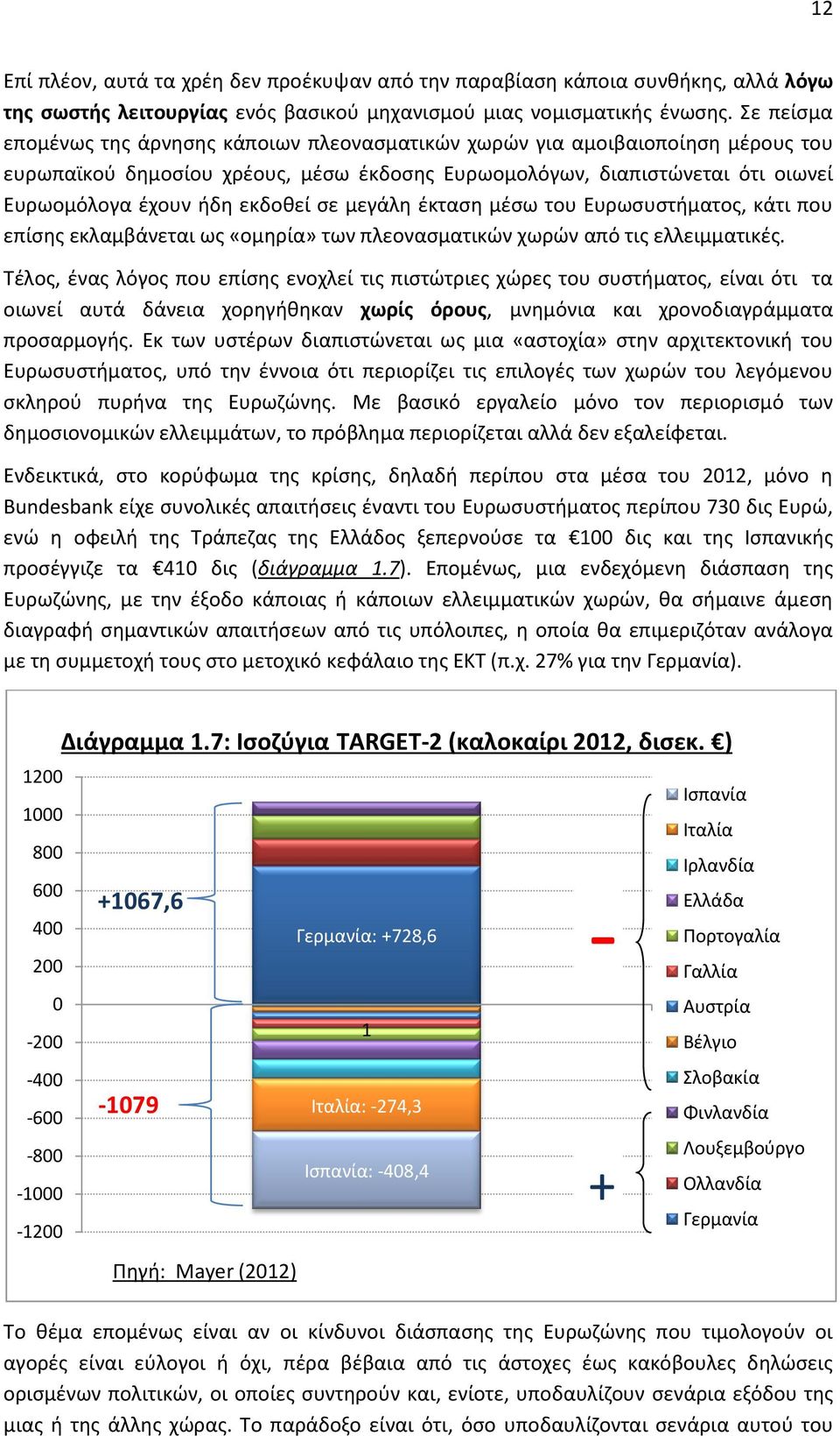 σε μεγάλη έκταση μέσω του Ευρωσυστήματος, κάτι που επίσης εκλαμβάνεται ως «ομηρία» των πλεονασματικών χωρών από τις ελλειμματικές.