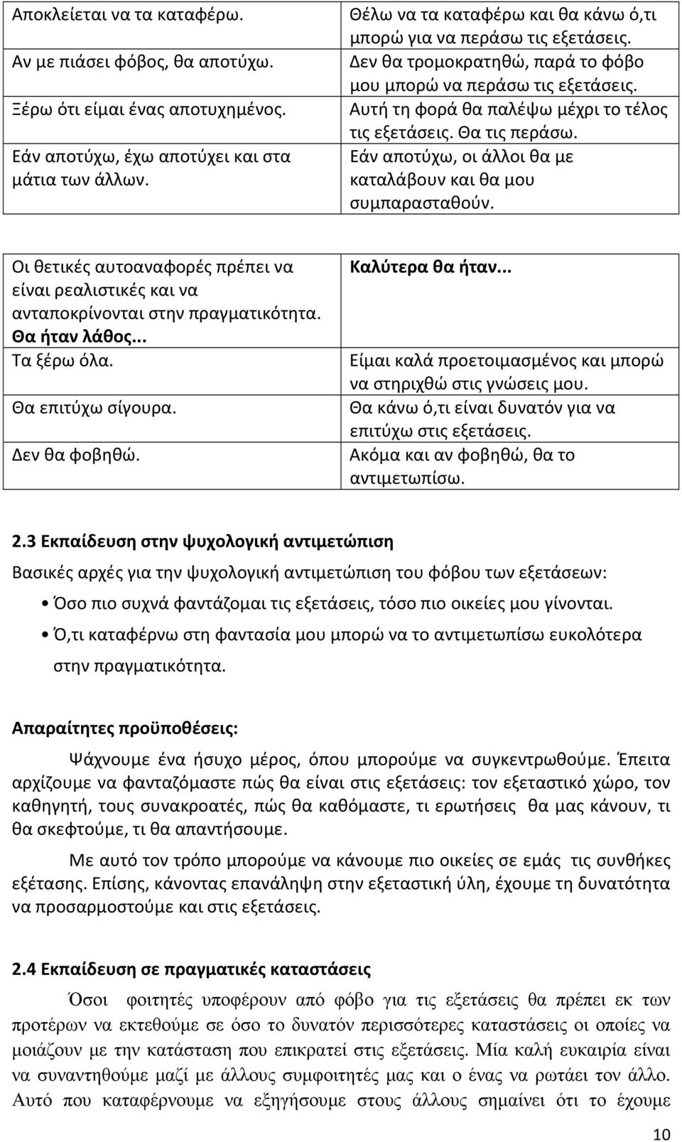 Θα τις περάσω. Εάν αποτύχω, οι άλλοι θα με καταλάβουν και θα μου συμπαρασταθούν. Οι θετικές αυτοαναφορές πρέπει να είναι ρεαλιστικές και να ανταποκρίνονται στην πραγματικότητα. Θα ήταν λάθος.