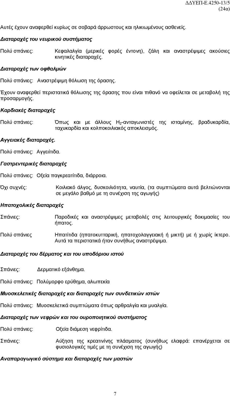 Καρδιακές διαταραχές Όπως και με άλλους Η 2 -ανταγωνιστές της ισταμίνης, βραδυκαρδία, ταχυκαρδία και κολποκοιλιακός αποκλεισμός. Αγγειακές διαταραχές. Αγγειίτιδα.