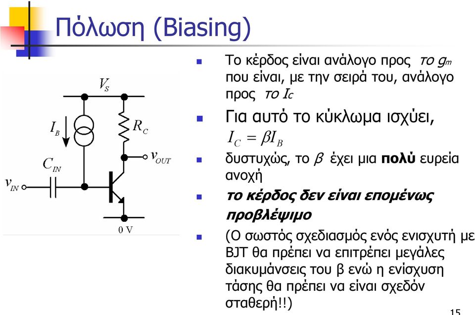 κέρδος δεν είναι εποµένως προβλέψιµο (Ο σωστός σχεδιασµός ενός ενισχυτή µε BJT θα πρέπει