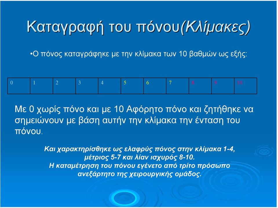 κλίµακα την ένταση του πόνου.