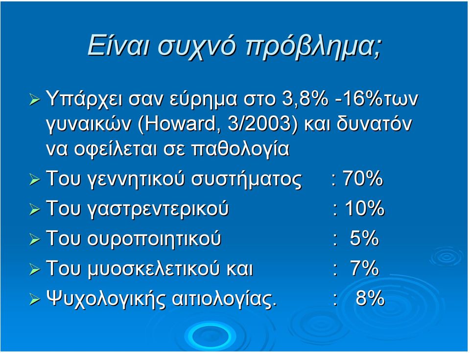 Του γεννητικού συστήµατος : 70% Του γαστρεντερικού : 10% Του