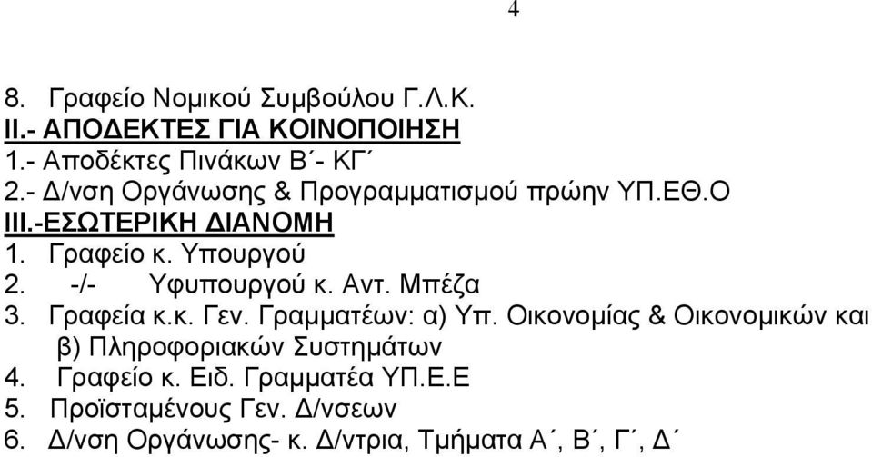 -/- Υφυπουργού κ. Αντ. Μπέζα 3. Γραφεία κ.κ. Γεν. Γραμματέων: α) Υπ.