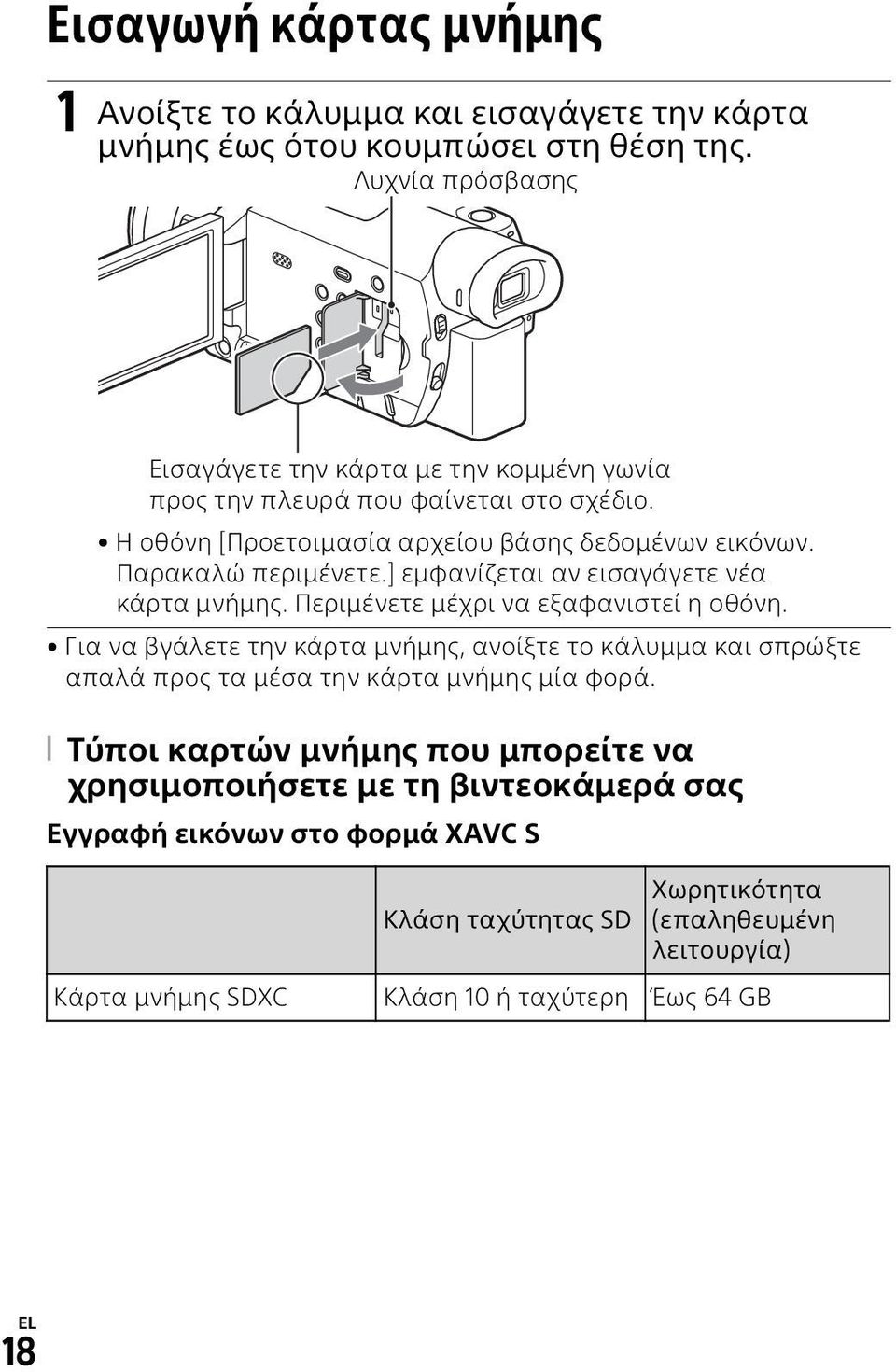 ] εμφανίζεται αν εισαγάγετε νέα κάρτα μνήμης. Περιμένετε μέχρι να εξαφανιστεί η οθόνη.