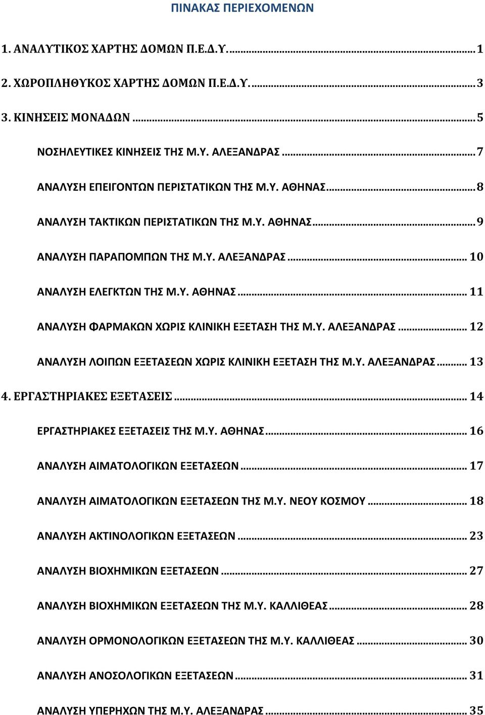 Υ. ΑΛΕΞΑΝΔΡΑΣ... 12 ΑΝΑΛΥΣΗ ΛΟΙΠΩΝ ΕΞΕΤΑΣΕΩΝ ΧΩΡΙΣ ΚΛΙΝΙΚΗ ΕΞΕΤΑΣΗ ΤΗΣ Μ.Υ. ΑΛΕΞΑΝΔΡΑΣ... 13 4. ΕΡΓΑΣΤΗΡΙΑΚΕΣ ΕΞΕΤΑΣΕΙΣ... 14 ΕΡΓΑΣΤΗΡΙΑΚΕΣ ΕΞΕΤΑΣΕΙΣ ΤΗΣ Μ.Υ. ΑΘΗΝΑΣ.