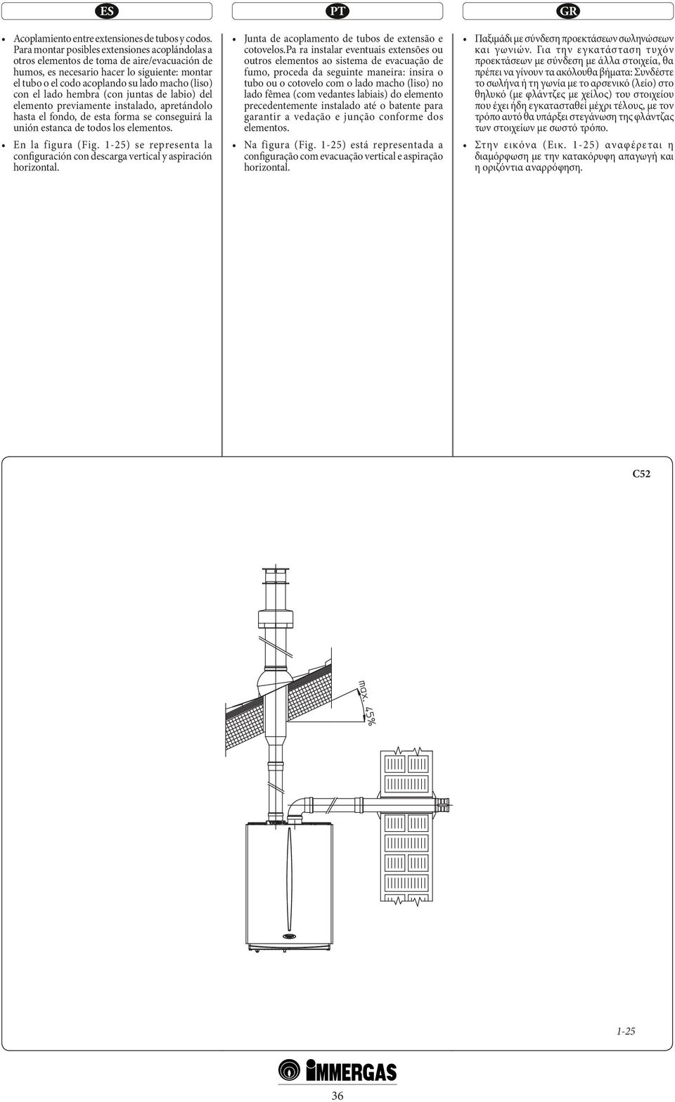 lado hembra (con juntas de labio) del elemento previamente instalado, apretándolo hasta el fondo, de esta forma se conseguirá la unión estanca de todos los elementos. En la figura (Fig.