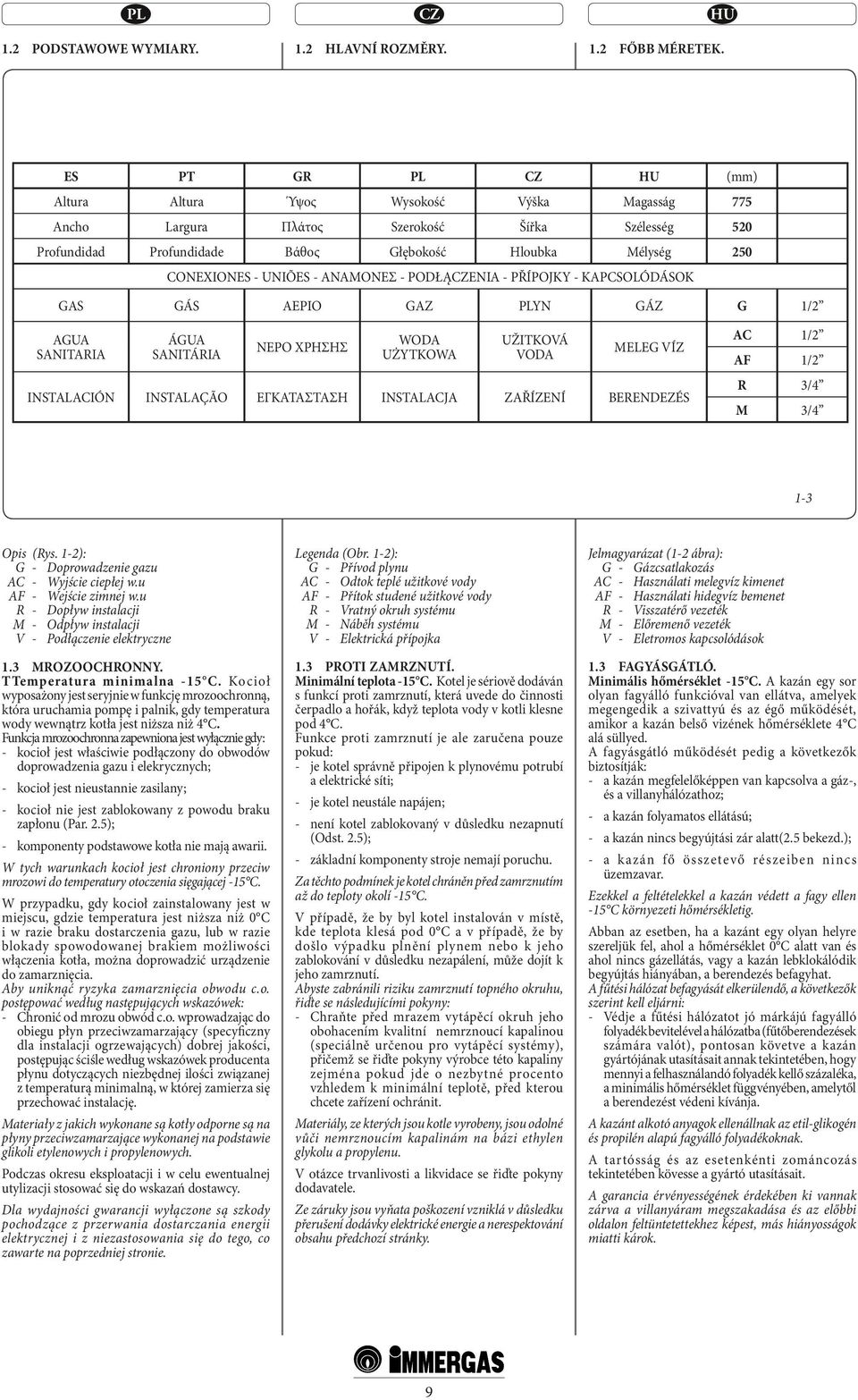 ΑΝΑΜΟΝΕΣ - PODŁĄCZENIA - PŘÍPOJKY - KAPCSOLÓDÁSOK GAS GÁS ΑΕΡΙΟ GAZ PLYN GÁZ G 1/2 AGUA SANITARIA ÁGUA SANITÁRIA ΝΕΡΟ ΧΡΗΣΗΣ WODA UŻYTKOWA UŽITKOVÁ VODA MELEG VÍZ INSTALACIÓN INSTALAÇÃO ΕΓΚΑΤΑΣΤΑΣΗ