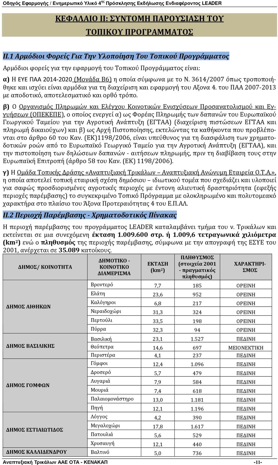 3614/2007 όπως τροποποιήθηκε και ισχύει είναι αρμόδια για τη διαχείριση και εφαρμογή του Αξονα 4. του ΠΑΑ 2007-2013 με αποδοτικό, αποτελεσματικό και ορθό τρόπο.