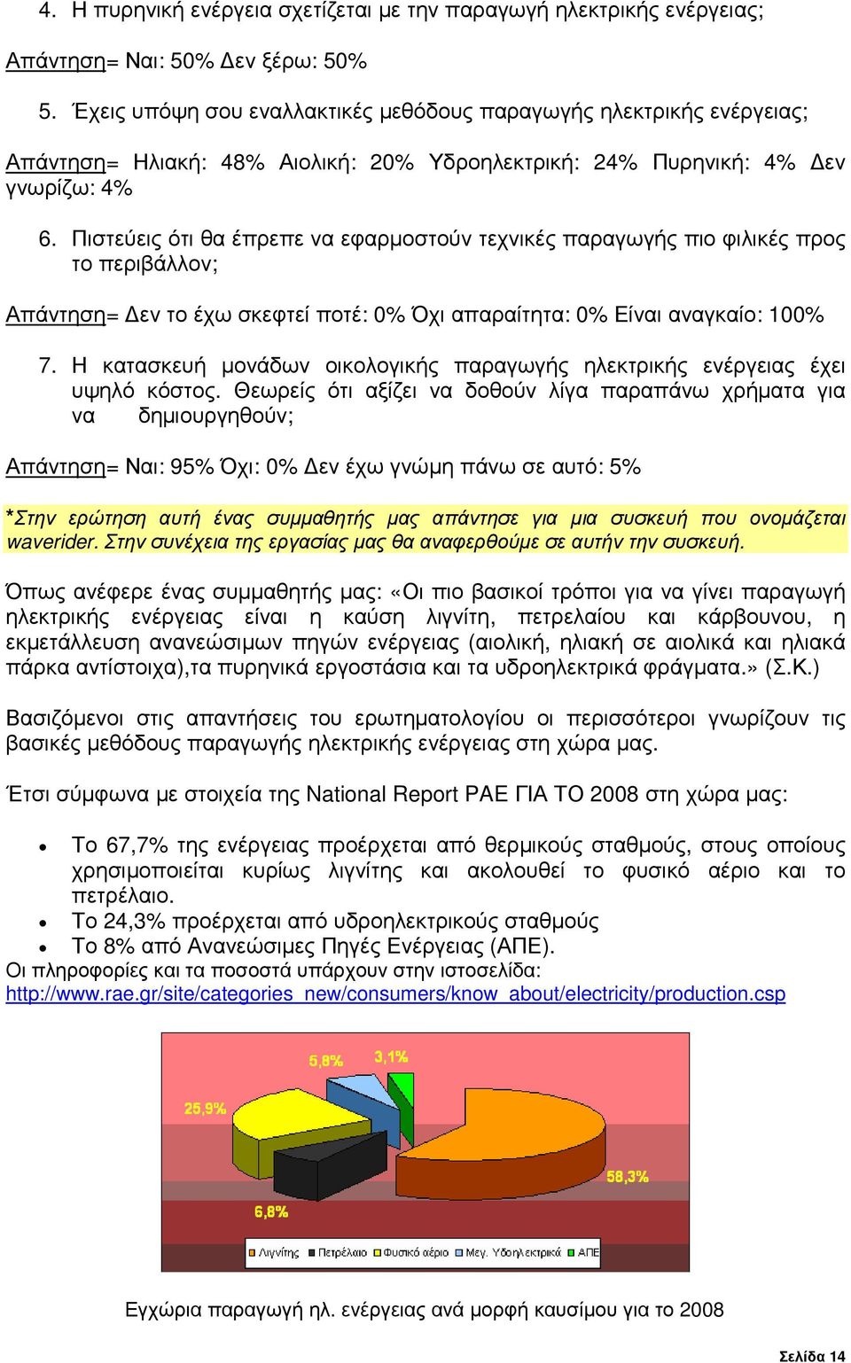 Πιστεύεις ότι θα έπρεπε να εφαρµοστούν τεχνικές παραγωγής πιο φιλικές προς το περιβάλλον; Απάντηση= εν το έχω σκεφτεί ποτέ: 0% Όχι απαραίτητα: 0% Είναι αναγκαίο: 100% 7.