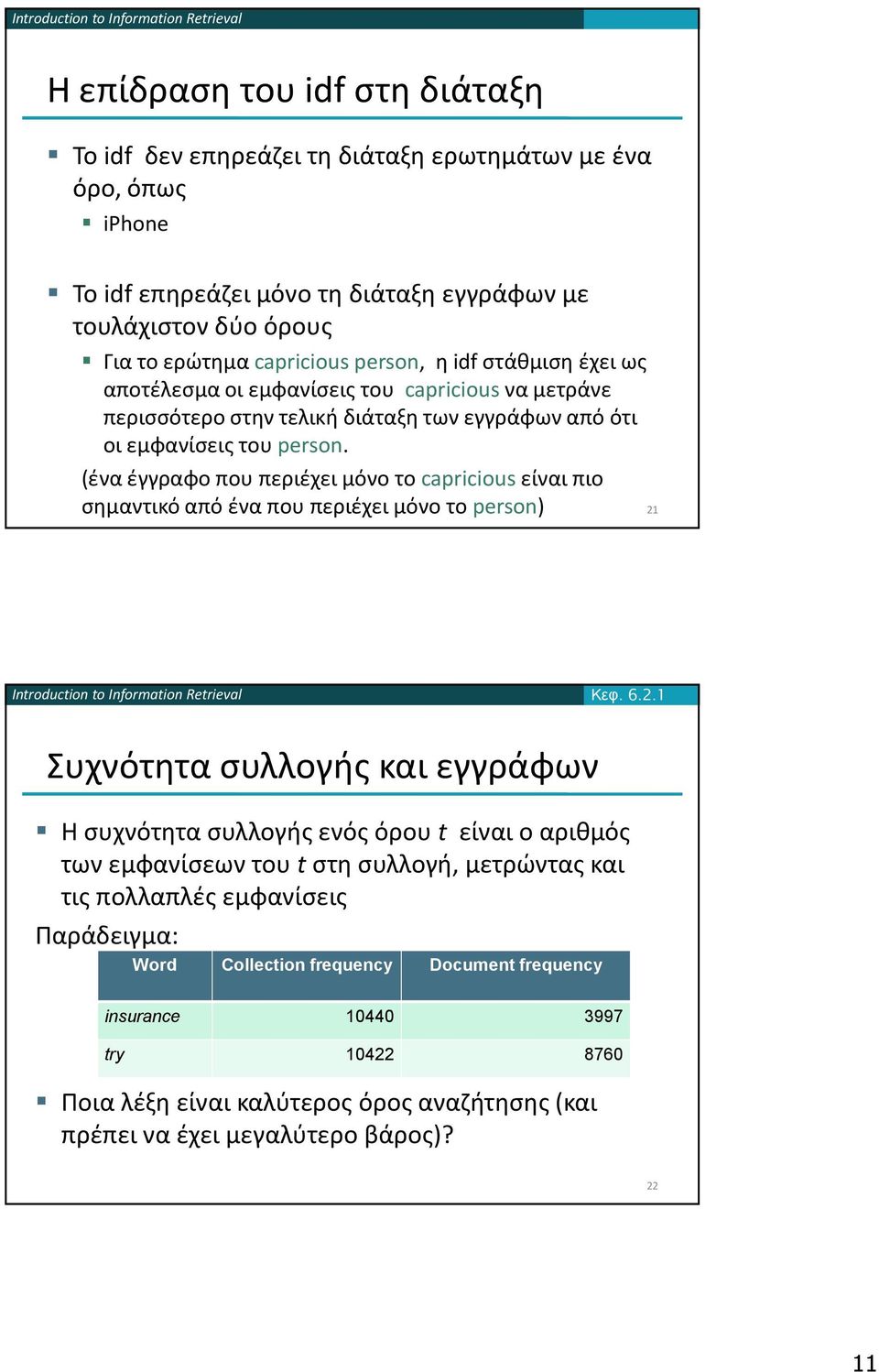 (ένα έγγραφο που περιέχει μόνο το capriciousείναι πιο σημαντικό από ένα που περιέχει μόνο το person) 21