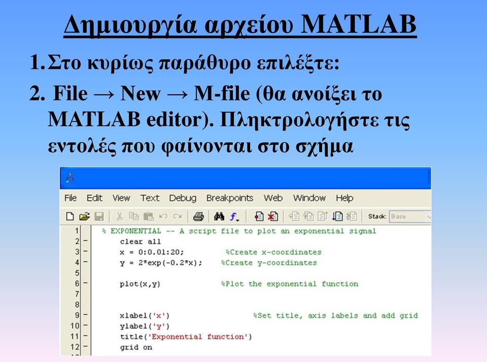 File New M-file (θα ανοίξει το MATLAB