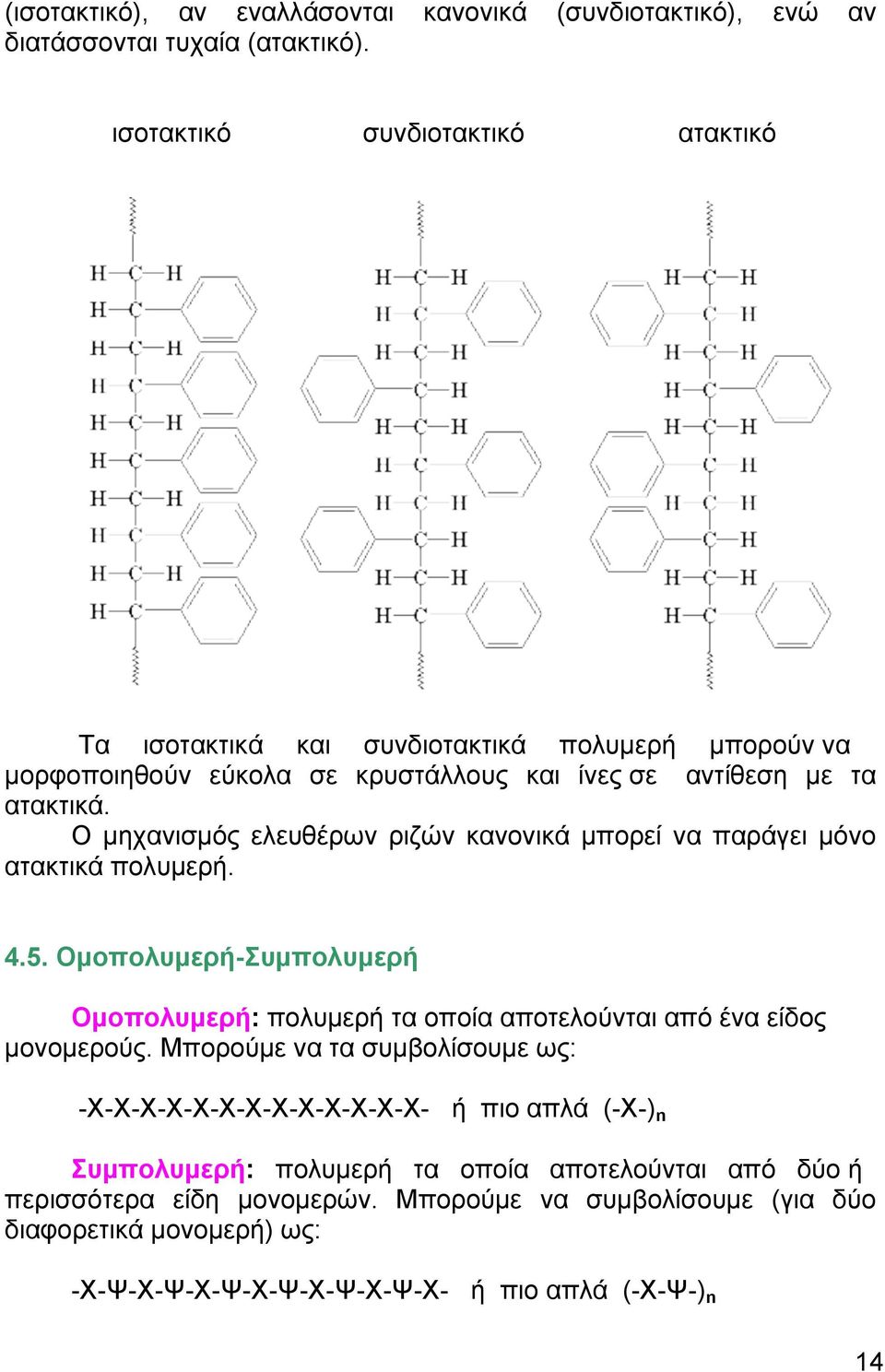 Ο µηχανισµός ελευθέρων ριζών κανονικά µπορεί να παράγει µόνο ατακτικά πολυµερή. 4.5.