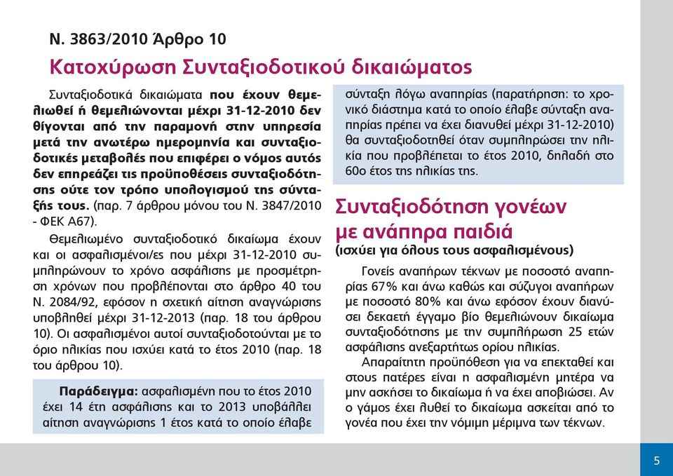 3847/2010 - ΦΕΚ Α67). Θεμελιωμένο συνταξιοδοτικό δικαίωμα έχουν και οι ασφαλισμένοι/ες που μέχρι 31-12-2010 συμπληρώνουν το χρόνο ασφάλισης με προσμέτρηση χρόνων που προβλέπονται στο άρθρο 40 του Ν.