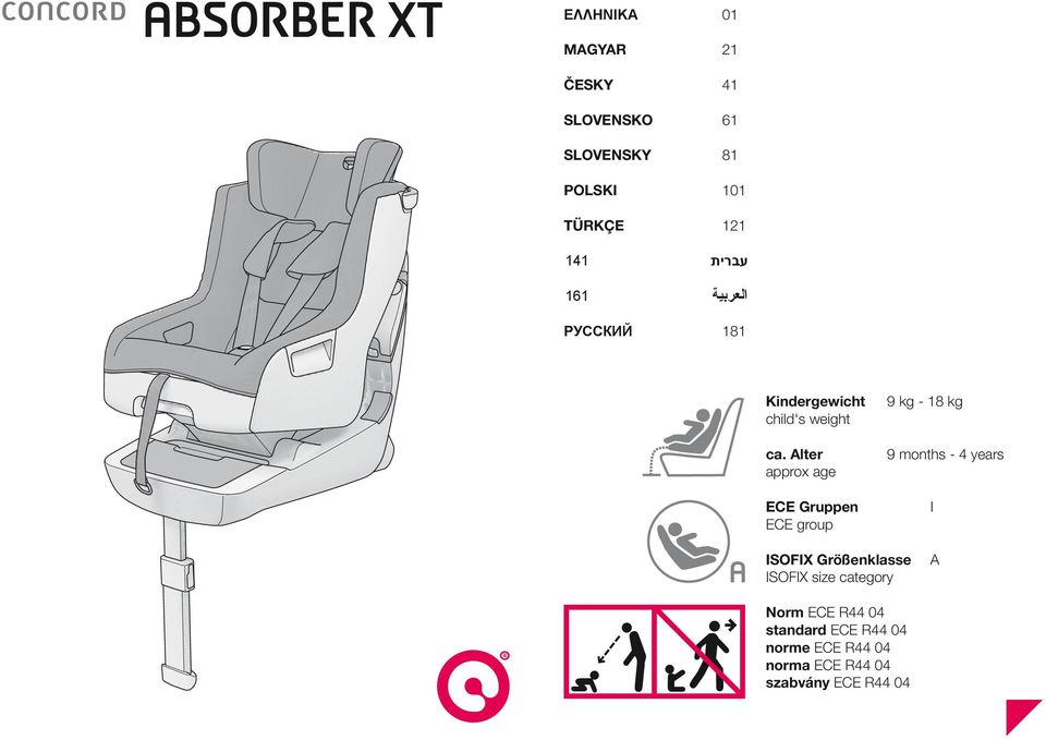 Alter approx age ECE Gruppen ECE group 9 kg - 18 kg 9 months - 4 years I ISOFIX