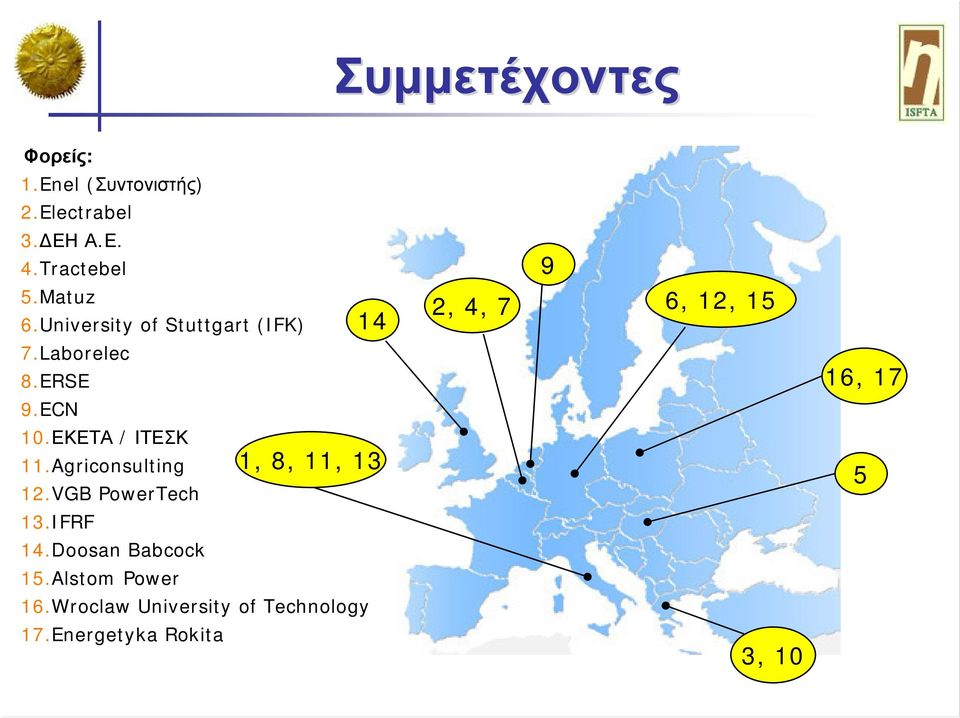 ECN 10.ΕΚΕΤΑ / ΙΤΕΣΚ 11.Agriconsulting 12.VGB PowerTech 1, 8, 11, 13 5 13.IFRF 14.