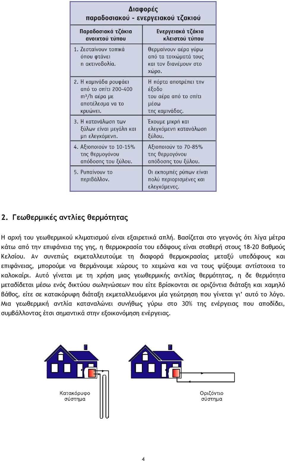 Αν συνεπώς εκµεταλλευτούµε τη διαφορά θερµοκρασίας µεταξύ υπεδάφους και επιφάνειας, µπορούµε να θερµάνουµε χώρους το χειµώνα και να τους ψύξουµε αντίστοιχα το καλοκαίρι.