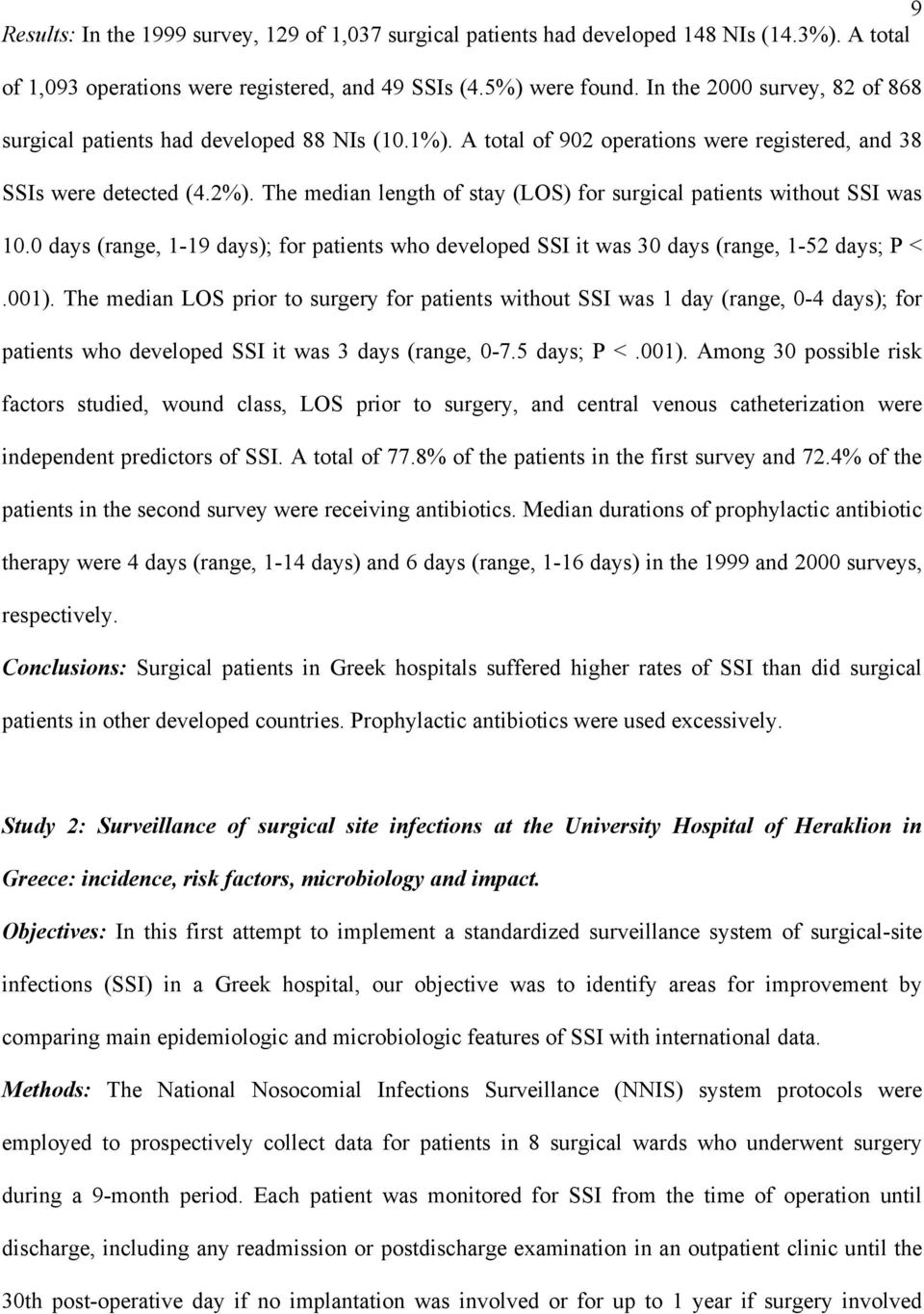 The median length of stay (LOS) for surgical patients without SSI was 10.0 days (range, 1-19 days); for patients who developed SSI it was 30 days (range, 1-52 days; P <.001).