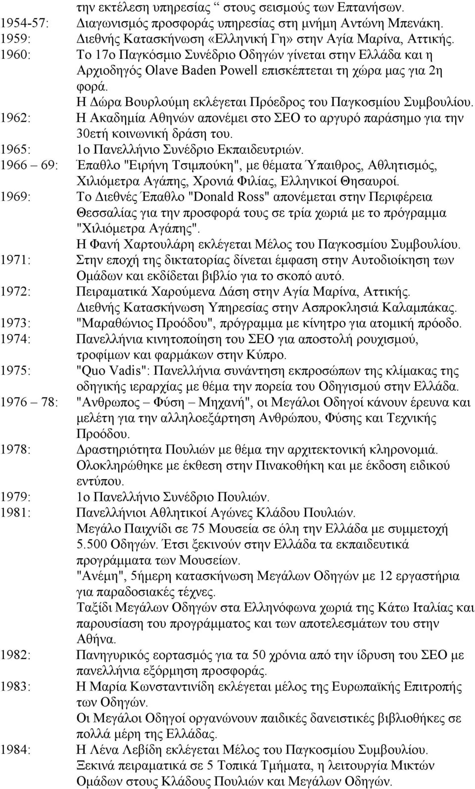 1962: Η Ακαδηµία Αθηνών απονέµει στο ΣΕΟ το αργυρό παράσηµο για την 30ετή κοινωνική δράση του. 1965: 1ο Πανελλήνιο Συνέδριο Εκπαιδευτριών.