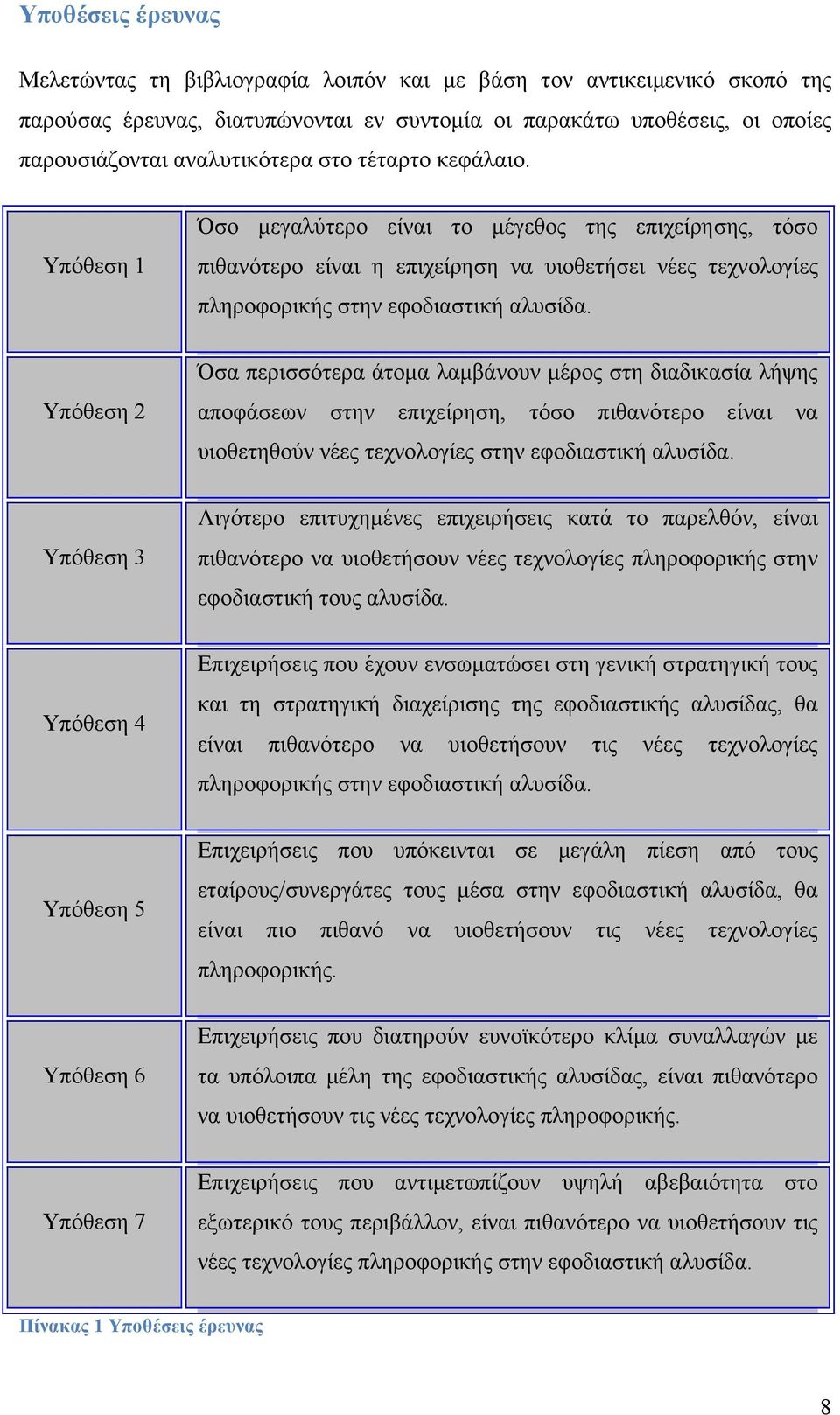 Υπόθεση 2 Όσα περισσότερα άτοµα λαµβάνουν µέρος στη διαδικασία λήψης αποφάσεων στην επιχείρηση, τόσο πιθανότερο είναι να υιοθετηθούν νέες τεχνολογίες στην εφοδιαστική αλυσίδα.