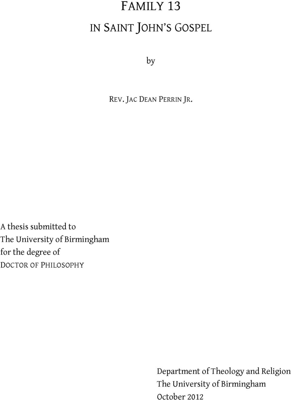 A thesis submitted to The University of Birmingham for