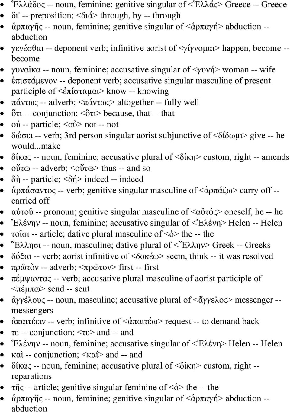 accusative singular masculine of present participle of <ἐπίσταμαι> know -- knowing πάντως -- adverb; <πάντως> altogether -- fully well ὅτι -- conjunction; <ὅτι> because, that -- that οὐ -- particle;