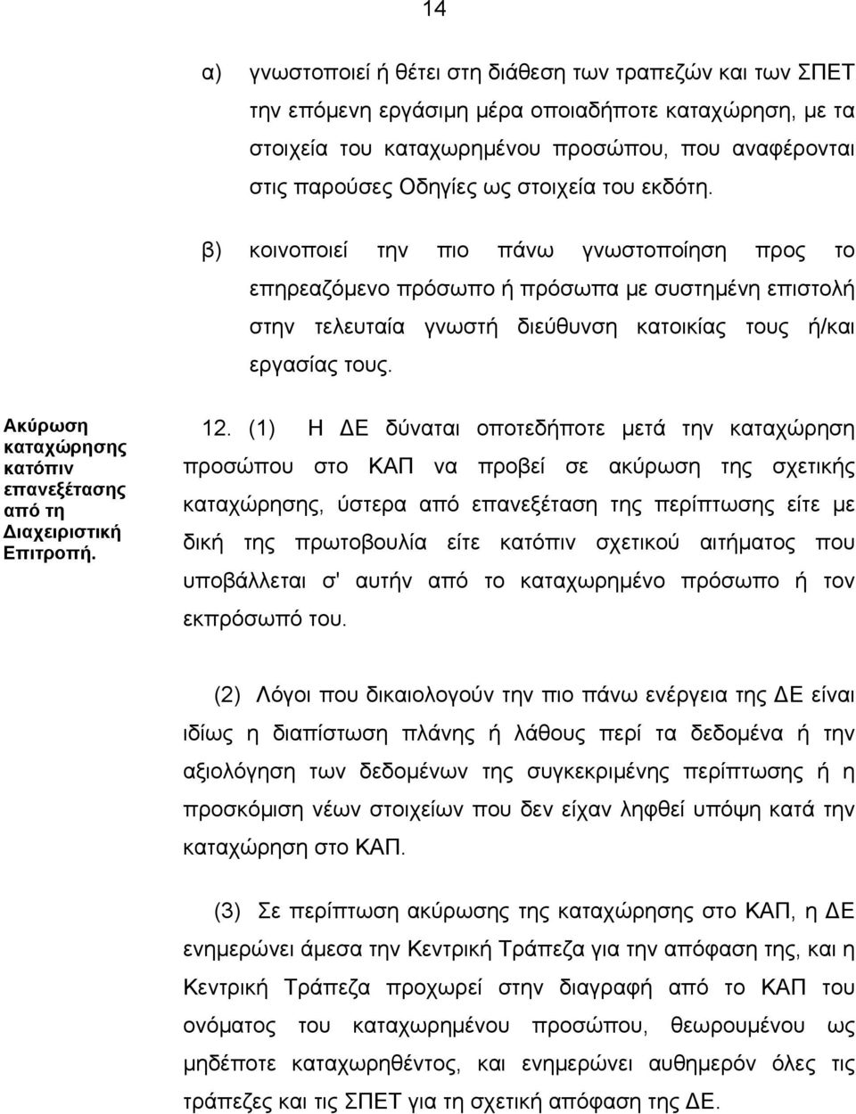 Ακύρωση καταχώρησης κατόπιν επανεξέτασης από τη Διαχειριστική Επιτροπή. 12.