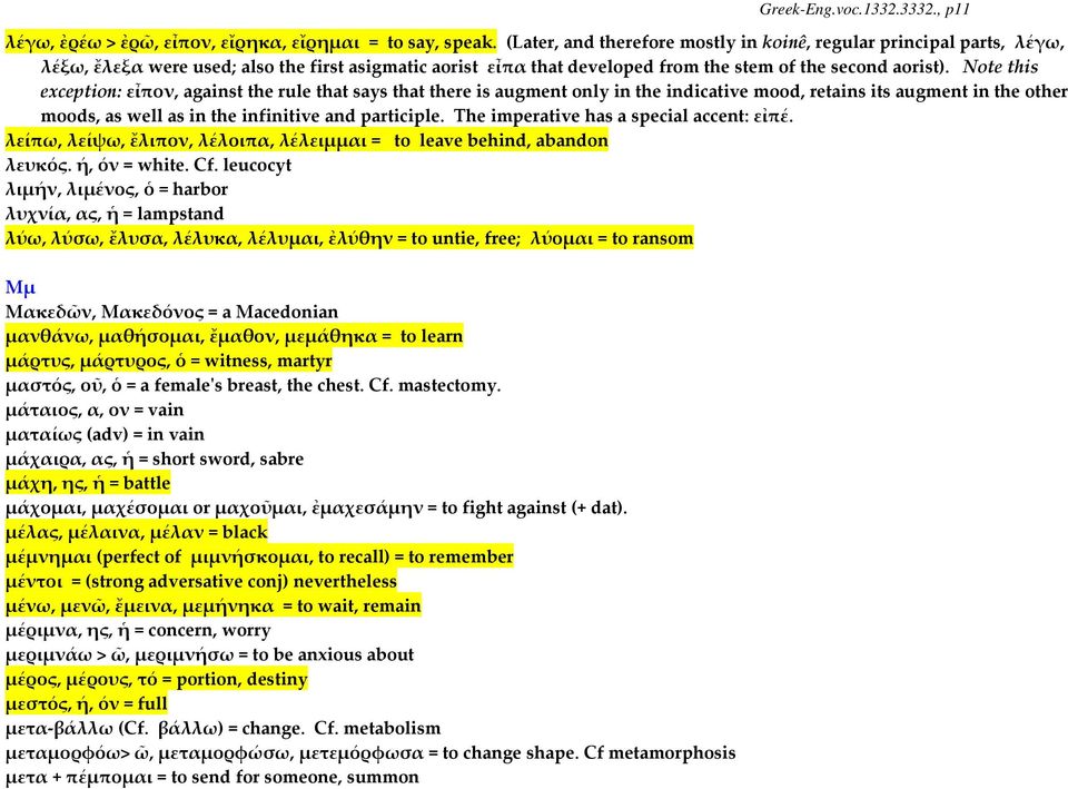 Note this exception: εἶπον, against the rule that says that there is augment only in the indicative mood, retains its augment in the other moods, as well as in the infinitive and participle.