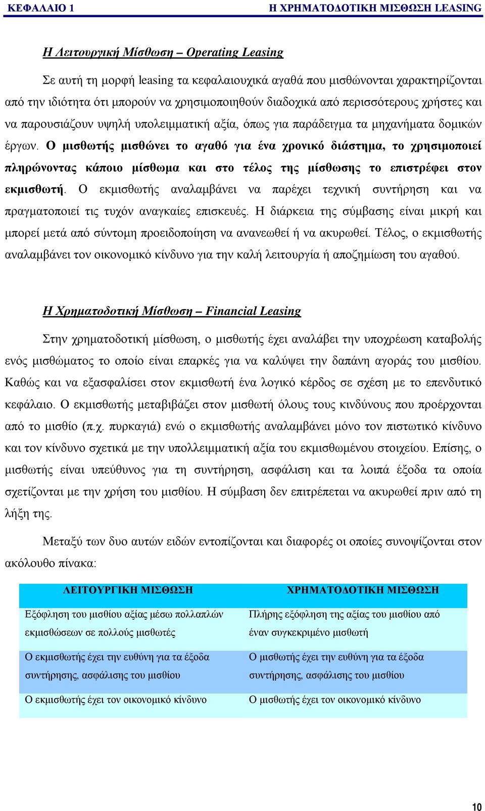 Ο μισθωτής μισθώνει το αγαθό για ένα χρονικό διάστημα, το χρησιμοποιεί πληρώνοντας κάποιο μίσθωμα και στο τέλος της μίσθωσης το επιστρέφει στον εκμισθωτή.