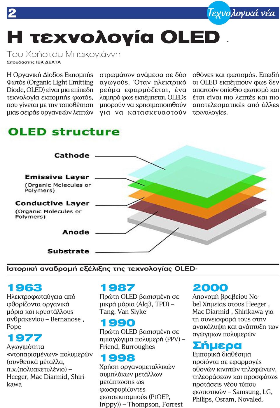 OLEDs μπορούν να χρησιμοποιηθούν για να κατασκευαστούν οθόνες και φωτισμός.