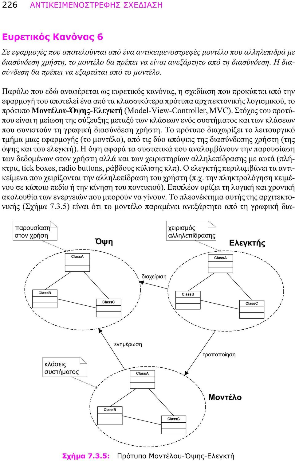 Παρόλο που εδώ αναφέρεται ως ευρετικός κανόνας, η σχεδίαση που προκύπτει από την εφαρμογή του αποτελεί ένα από τα κλασσικότερα πρότυπα αρχιτεκτονικής λογισμικού, το πρότυπο Μοντέλου-Όψης-Ελεγκτή