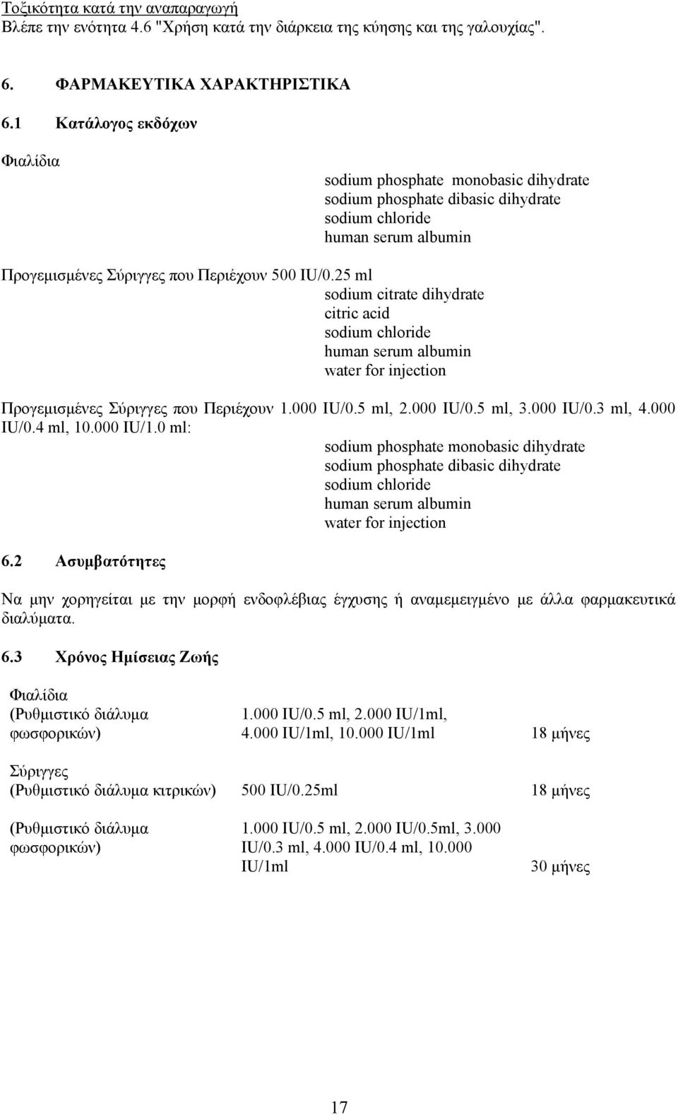 25 ml sodium citrate dihydrate citric acid sodium chloride human serum albumin water for injection Προγεμισμένες Σύριγγες που Περιέχουν 1.000 IU/0.5 ml, 2.000 IU/0.5 ml, 3.000 IU/0.3 ml, 4.000 IU/0.4 ml, 10.