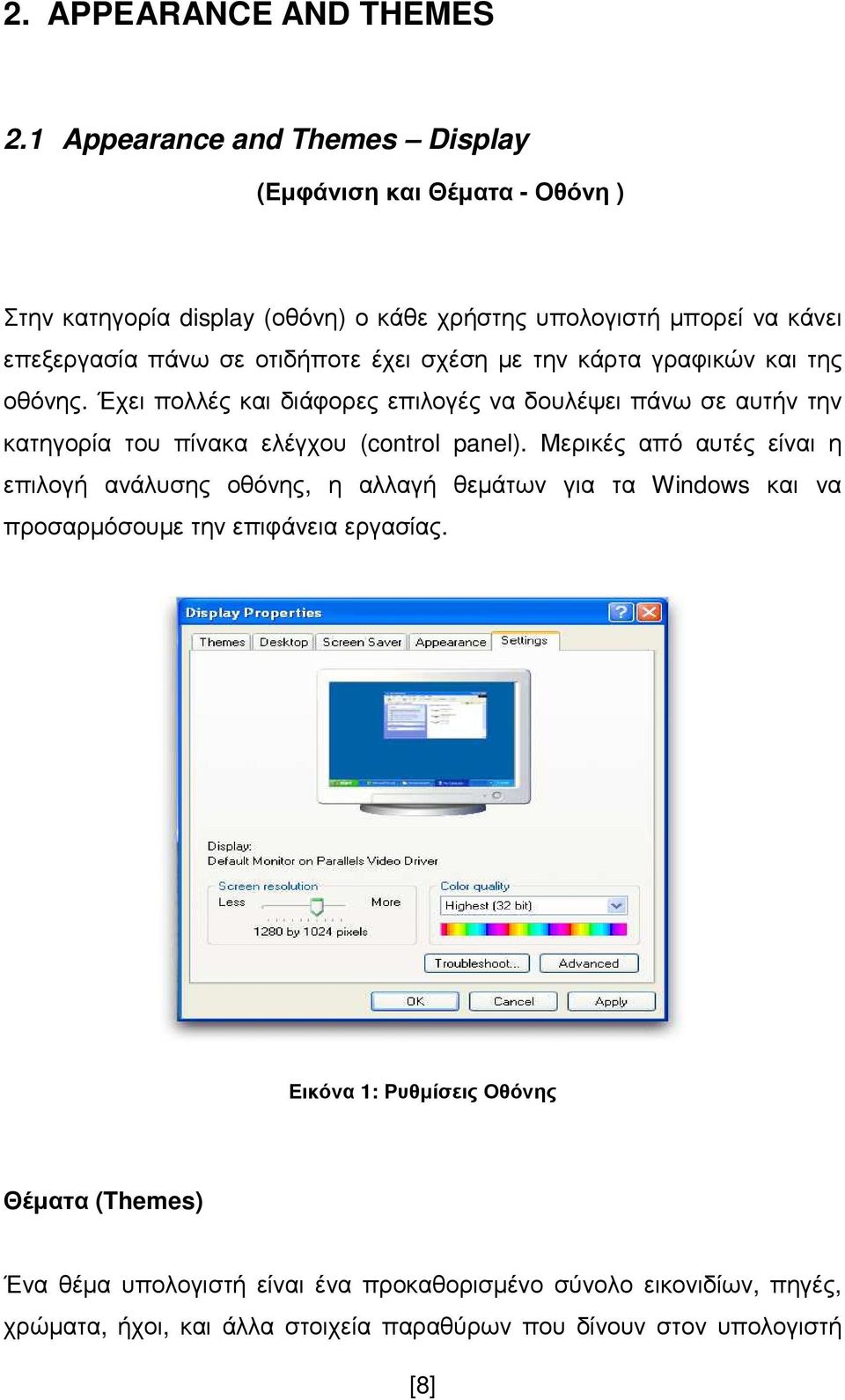 έχει σχέση µε την κάρτα γραφικών και της οθόνης. Έχει πολλές και διάφορες επιλογές να δουλέψει πάνω σε αυτήν την κατηγορία του πίνακα ελέγχου (control panel).