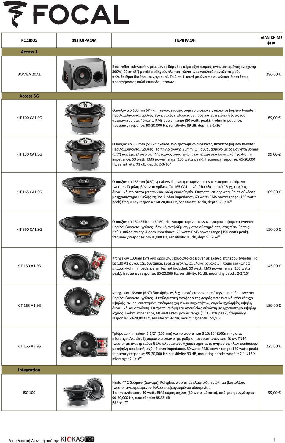 286,00 Access SG KIT 100 CA1 SG Ομοαξονικό 100mm (4") kit ηχείων, ενσωματωμένο crossover, περιστρεφόμενο tweeter. Περιλαμβάνονται γρίλιες.