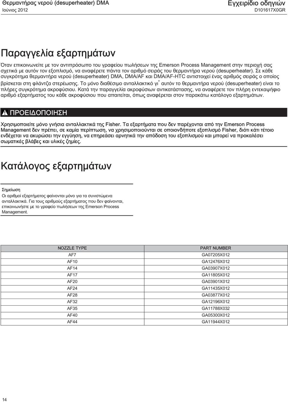 Σε κάθε συγκρότημα θερμαντήρα νερού (desuperheater) DMA, DMA/AF και DMA/AF-HTC αντιστοιχεί ένας αριθμός σειράς ο οποίος βρίσκεται στη φλάντζα στερέωσης.